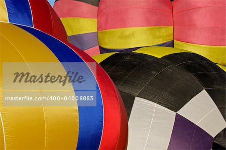 Close-up view of colorful hot air balloons