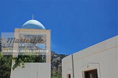 Belfry of the church in Zia - mountain village on Greek island Kos