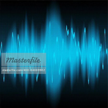 blue sound waves oscillating on black background