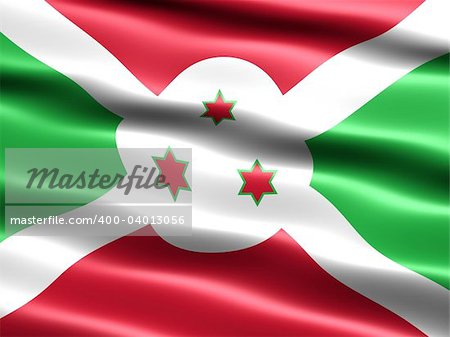 Flag of Burundi, computer generated illustration with silky appearance and waves