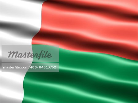 Flag of Madagascar, computer generated illustration with silky appearance and waves