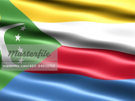 Flag of Comoros, computer generated illustration with silky appearance and waves