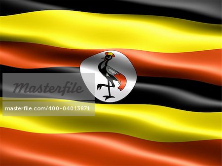 Flag of Uganda, computer generated illustration with silky appearance and waves