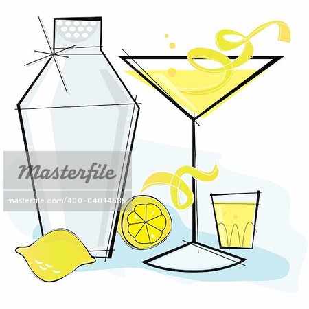 Retro-stylized cocktail spot illustration: Lemon Drop