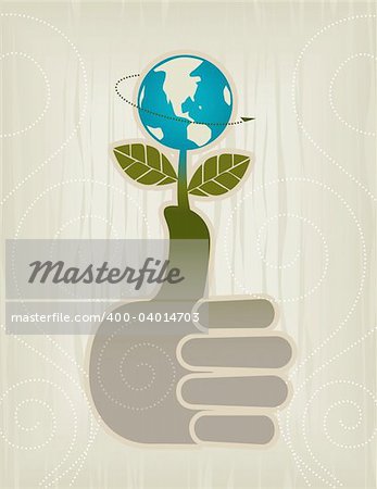 Stylized Green Thumb/Globe/Thumbs Up Concept Icon; Easy-edit layered file.