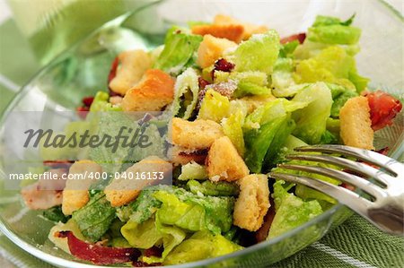 Caesar salad served in a glass bowl