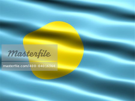 Flag of Palau, computer generated illustration with silky appearance and waves