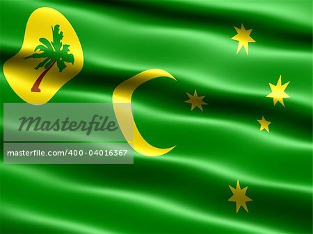 Flag of Cocos Islands, computer generated illustration with silky appearance and waves