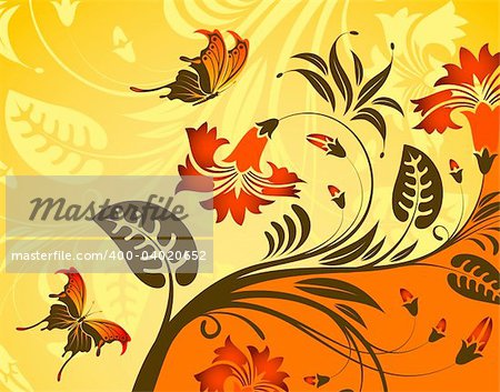 Flower background with butterfly, element for design, vector illustration