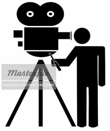 stick man or figure standing behind movie camera