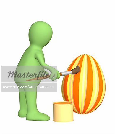 3d person - puppet, painting an easter egg. Objects over white