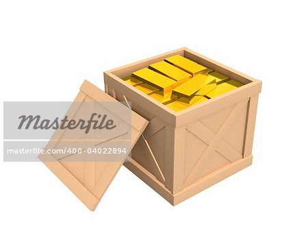 The open parcel, filled with gold ingots. Objects over white