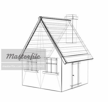 The 3d drawing of a rural house