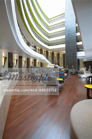 Panoramic view of nice modern stylish business center interior