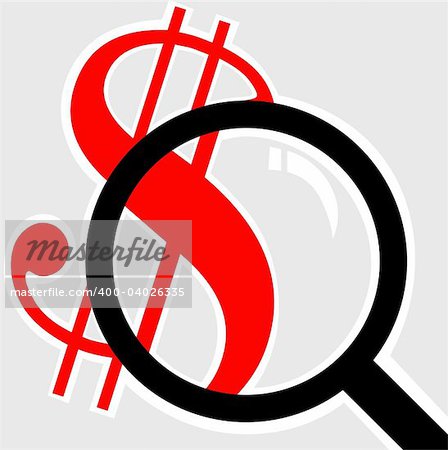 Illustration of a magnifying glass inspecting dollar