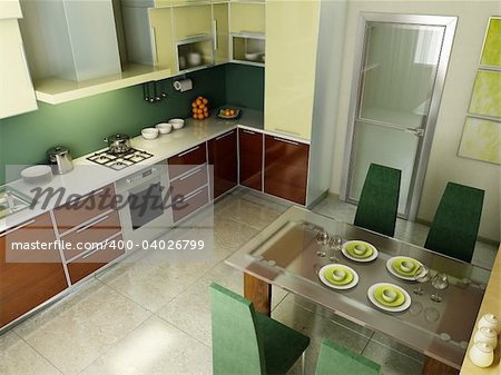 modern kitchen interior 3d rendering