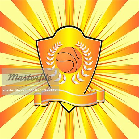 Basketball shield theme over colorful striped background