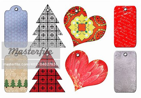 Gift tags of different forms. Isolated on a white background.