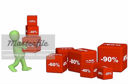 3d puppet carrying boxes. Object over white