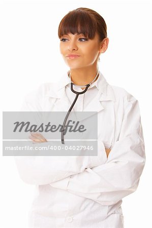 20-25 years old beautiful female doctor isolates on white