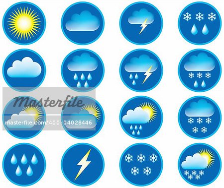 Symbols for the indication of weather. Vector illustration.