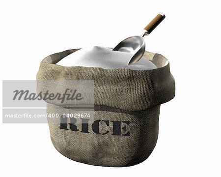 Isolated illustration of an open sack containing rice