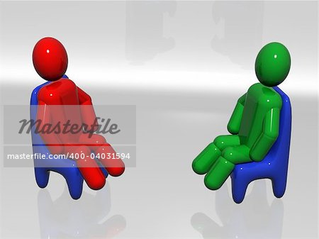 Meeting of two businessmen. 3d render. Three-dimensional Shape.