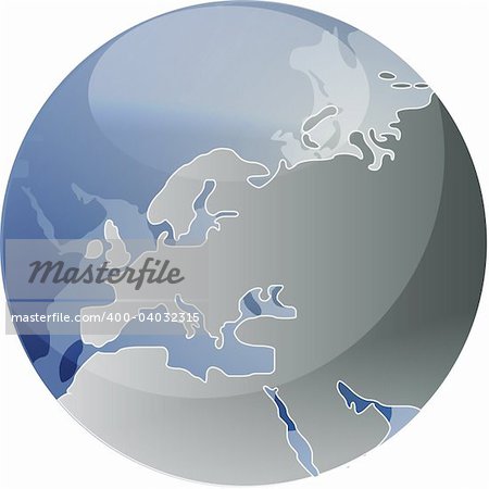 Map of the Europe, on a spherical globe, cartographical illustration