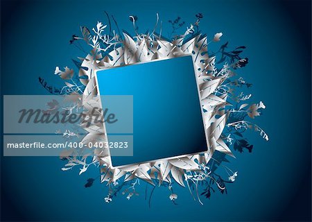 Floral inspired blue and silver banner background with copyspace
