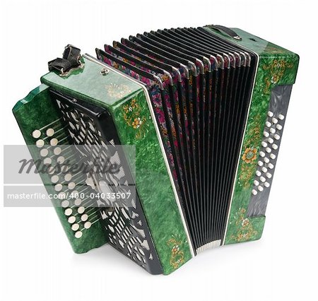 Green Accordion, isolated on white background