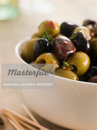 Bowl of Chilli and Garlic Marinated Olives