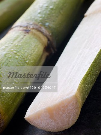 Close up of Fresh Sugar Cane Split in Half