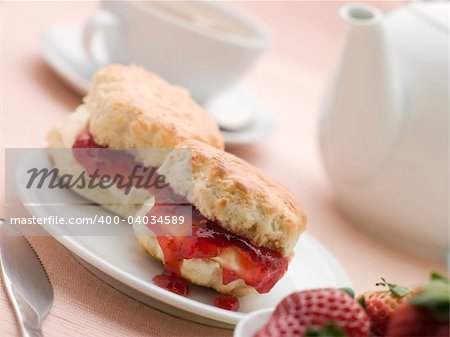 Scones Jam Clotted Cream and Strawberries with Afternoon Tea