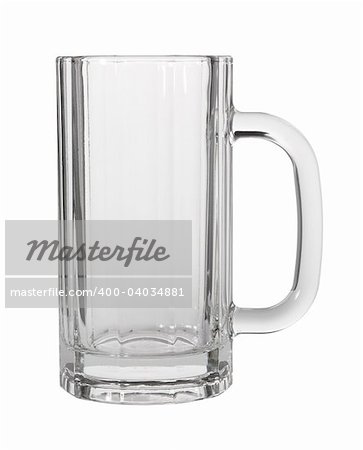 Empty beer glass on white