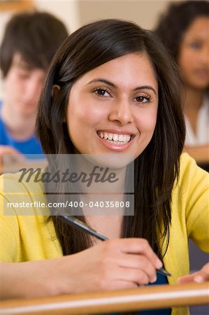 Female college student in a university lecture hall