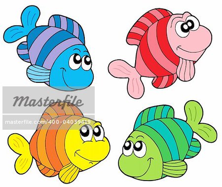 Striped fishes collection - vector illustration.