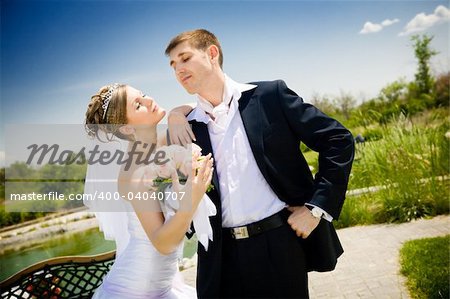 bride and groom outdoors