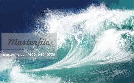 White ocean waves on blue sky background - Computer Illustration