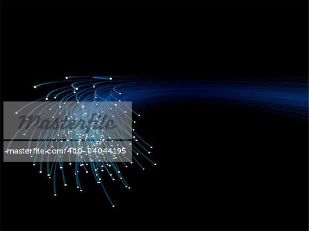 Many blue optical fibers on black background