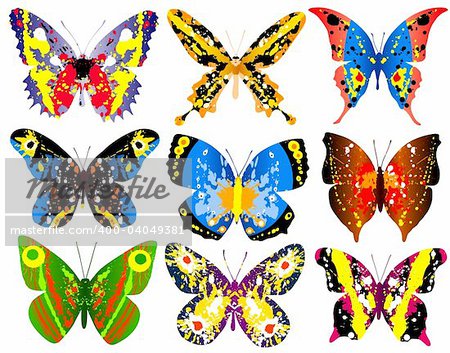 Selection of brightly colored editable vector generic butterflies