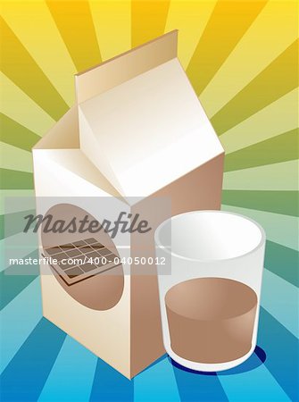 Chocolate milk carton with filled glass illustration