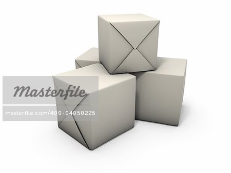 An isolated crates wrapped in paper on white background