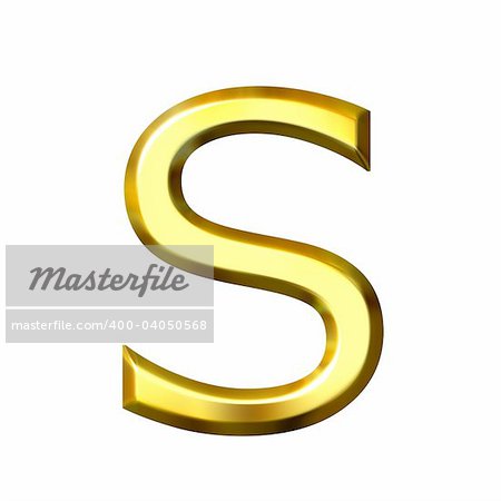 3d golden letter s isolated in white