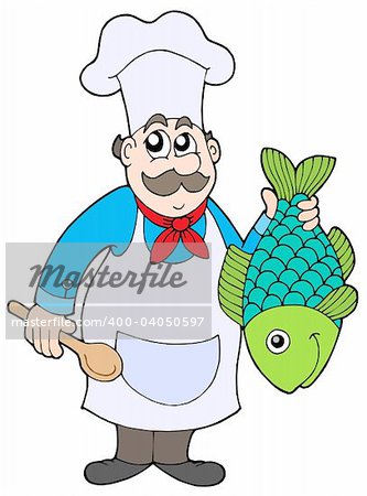 Chef holding fish - vector illustration.