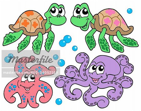 Various cute sea animals collection - vector illustration.