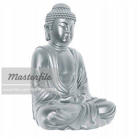 golden buddha sitting cross-legged on white background