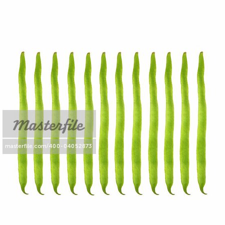 Runner bean in an abstract parallel design, over white background.