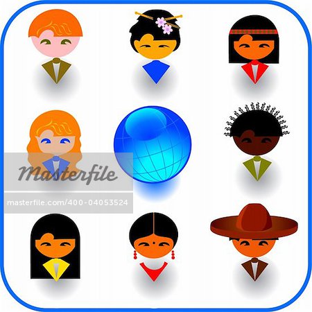 Vector illustrations of imaginary multi-ethnic people icon