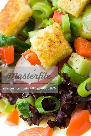 Healthy salad with croutons on a plate