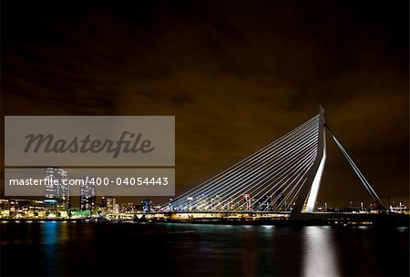 The Erasmus bridge at night in Rotterdam, the Netherlands